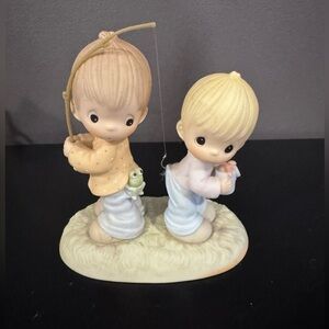 Precious Moments Fishing Figurine with Cream and Tan Accents